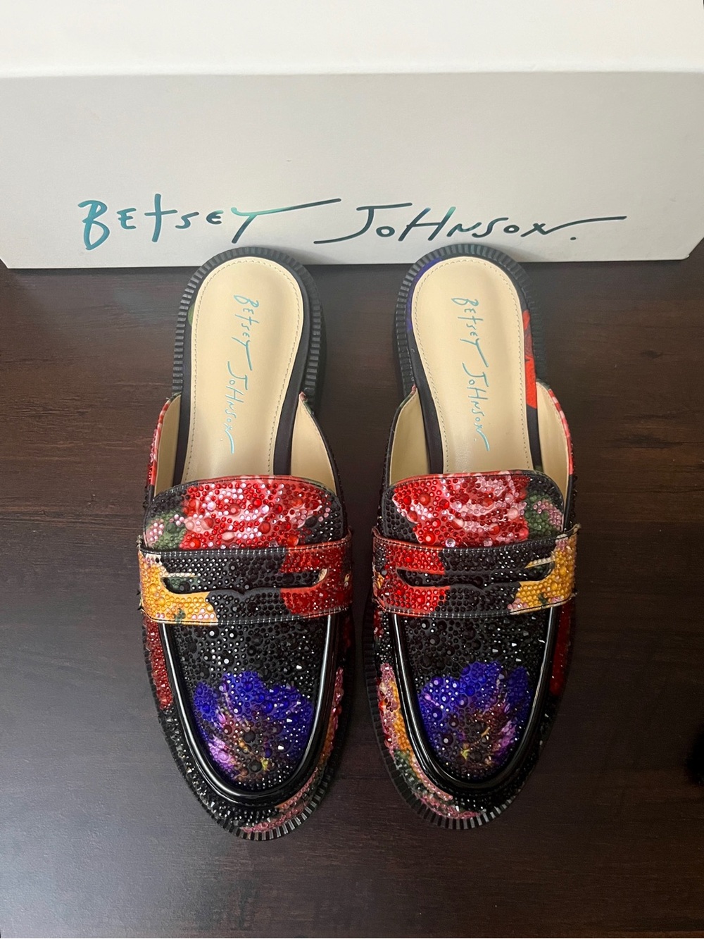 Betsey Johnson Liona Rhinestone Floral Mules